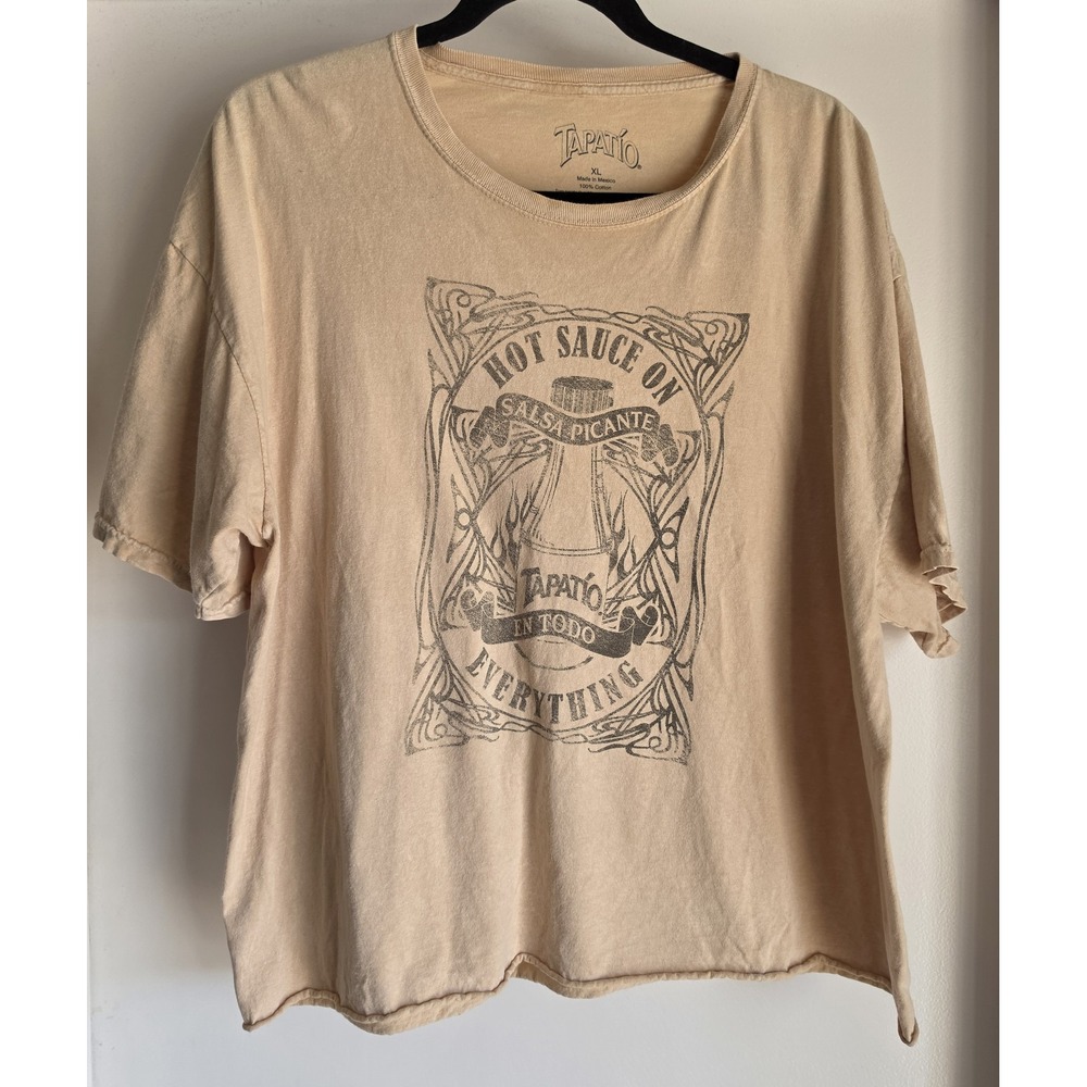 Tapatio Hot Sauce T-Shirt XL Beige Cotton Graphic Tee Streetwear Casual Shirt